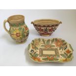 Four Crown Ducal Charlotte Rhead pieces, 6778 and 5983 Ankara pattern posy vase, jug, dish and