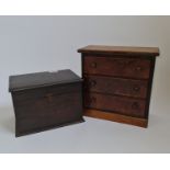 A miniature apprentice chest of drawers together with a oak box. IMPORTANT: Online viewing and
