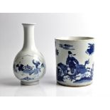 A Chinese blue and white pot decorated with man on horseback, height approx. 17cm, together with a