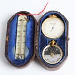 A leather cased miniature travel set including Bryson Edinburgh mercury filled thermometer,
