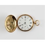 A Victorian 18ct yellow gold full Hunter DENT pocket watch, the white enamel dial having hourly