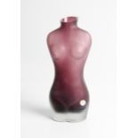 Renate Stock for Sea Glasbruk Kosta Sweden frosted purple glass nude female torso vase, labelled