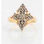 A hallmarked 18ct yellow gold diamond cluster ring, set with 25 round brilliant cut diamonds,