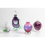 Three glass perfume bottles, a Karlin Rushbrooke Merge bottle, approx. height 22cm, an Andrew