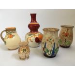 A selection of Crown Ducal ware to include 6353 jug, opalescent red and orange fruits pattern