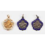 Three enamelled medallions in boxes, 'THE INCORPORATED LONDON ACADEMY OF MUSIC', one hallmarked