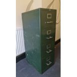 A green metal Milners four drawer filing cabinet. IMPORTANT: Online viewing and bidding only.
