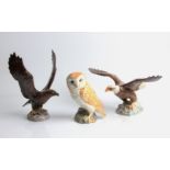 A Beswick Bald Eagle, Golden Eagle and Barn Owl. IMPORTANT: Online viewing and bidding only.