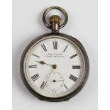 A hallmarked silver import ACME LEVER pocket watch, the white enanel dial having hourly Roman