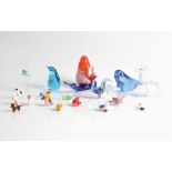 A selection of 18 various animal and human glass figures including Gozo snail, Bath Aqua Glass