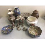 Thirteen pieces of Crown Ducal chintz ware in various patterns including vases, cake stand, bowls,