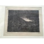 SAMUEL PALMER. Two framed, signed, etchings, one titled ‘The Lonely Tower’ verso, man looking at the