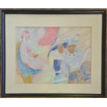CAMILLA NOCK. Framed, signed in pencil, pastel on paper, nude female seated by table, 49cm x