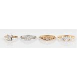 Four colourless stone rings, three hallmarked 9ct gold, the other unmarked yellow metal, ring
