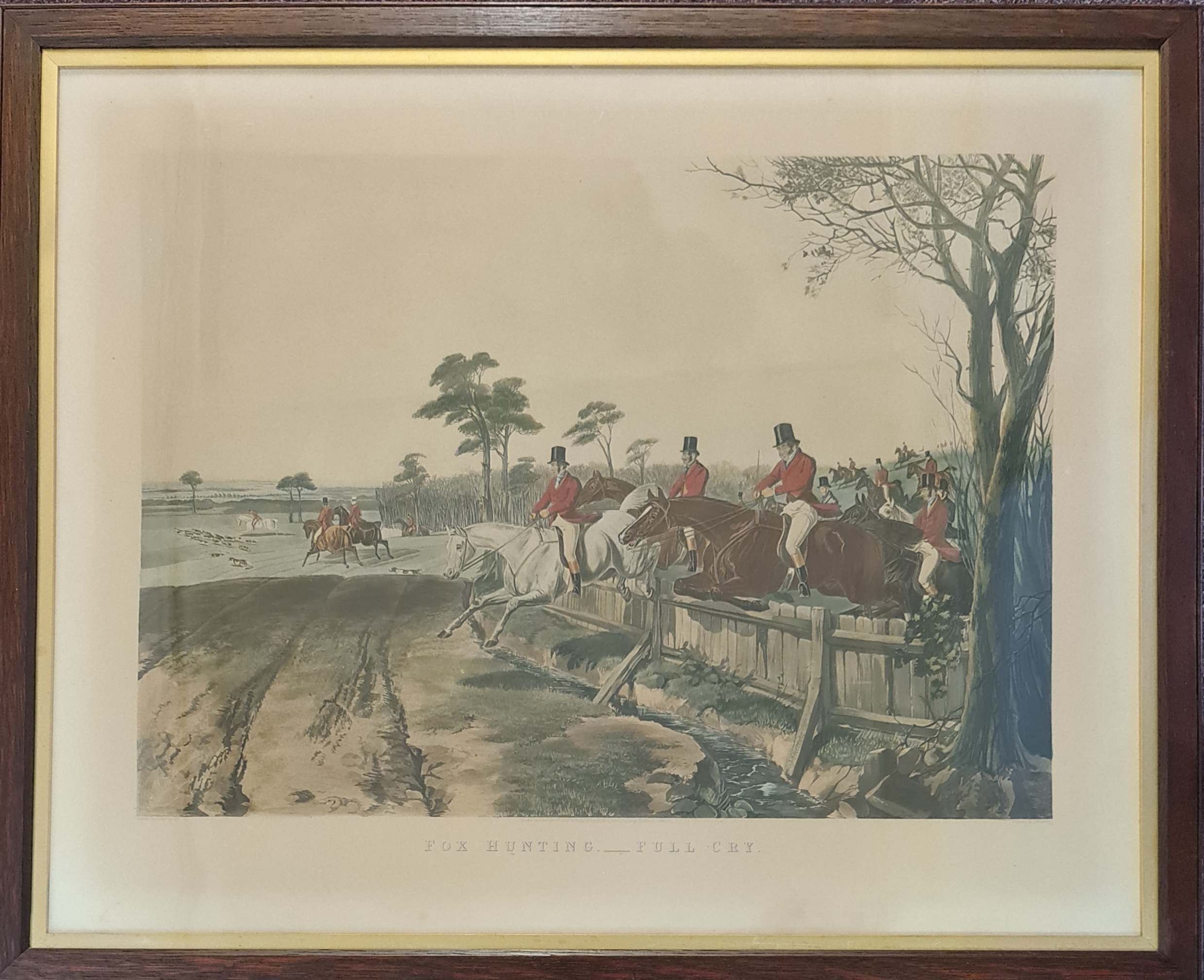 Framed fox hunting print, titled ‘Full Cry’, painted by J. F. Herring Snr, engraved by J.