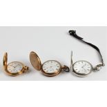 A gold plated full hunter Waltham U.S.A pocket watch, the white enamel dial having hourly Roman