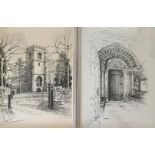 CRUWYS. Two framed, signed, pen on paper, studies of St John the Evangelist Church, Elkstone,