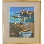 DONALD MCINTYRE (1923 - 2009). Framed, signed and titled ‘Coming Ashore’, oil on board, figures
