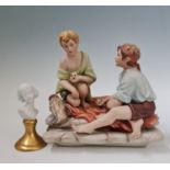 A Capodiminte figure group of dice players with one bust of girl. IMPORTANT: Online viewing and