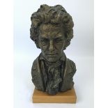 An Austin Prod Inc dated 1961 sculpture bust of Beethoven, height 35cm. IMPORTANT: Online viewing