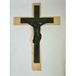 Christ on Cross figure, mounted on wood, 74cm x 51cm. IMPORTANT: Online viewing and bidding only.