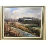 R. L. SHAW. Two framed, signed acrylic on canvas, one titled ‘The Watercress Shed’, 39cm x 49cm,