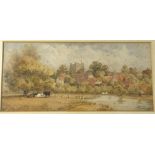 DAVID COX. Framed, signed, dated 1841, watercolour on paper, landscape with river and houses to