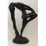 A black painted Art Deco style plaster sculpture by Klara Sever, Austin Prod Inc, nude female ‘