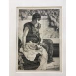THOMAS RILEY. Framed, signed, dated 1882, titled ‘First Born’ verso, etching, woman with baby,