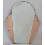 An Art Deco style multi glass panel wall mirror with pink glass to sides, 68cm x 50cm. IMPORTANT: