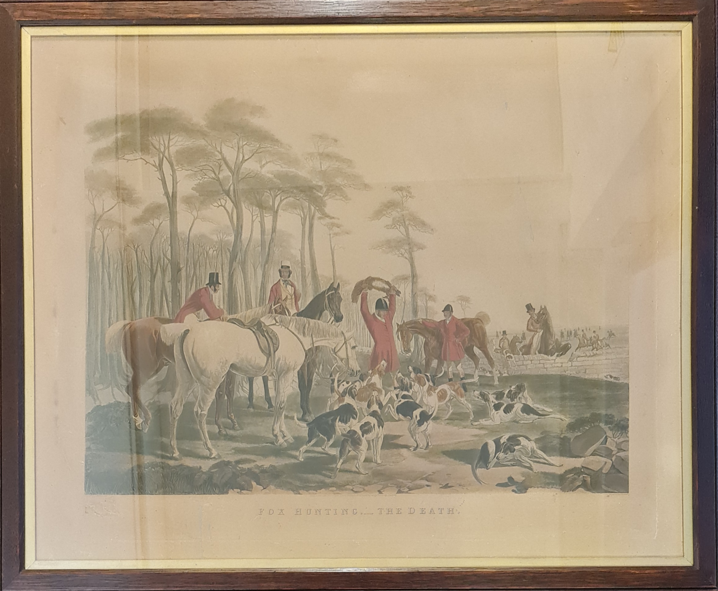 Framed fox hunting print, titled ‘The Death’, painted by J. F. Herring Snr, engraved by J. Mackrell,
