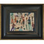 FRED YATES (1922 - 2008). Framed, signed and titled ‘People, Polperro’, oil on board, figures