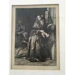 GEORGE WOOLLISCROFT RHEAD. Two signed, framed, one dated 1857, etchings, woman with three