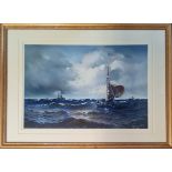 J. HOLDUN. Framed, signed and dated 1916, pastel on paper, boats at sea, 38cm x 55cm. IMPORTANT: