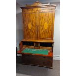 A mahogany and satin wood 19th century secretaire book case fitted with interior, three drawers to