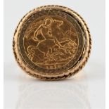 A George V 1912 half sovereign, mounted in a hallmarked 9ct yellow gold ring mount, ring size T.