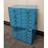 Two blue industrial ten drawer metal chests. IMPORTANT: Online viewing and bidding only.