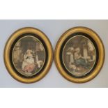 Two framed oval colour engravings of ‘The Industrious Cottager’ and ‘The Rustic Lover’ by Francis
