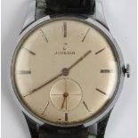 A gent's chrome Juvenia wrist watch, the champagne dial having hourly baton markers with