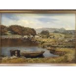 W. S. LLOYD. Framed, indistinctly signed, oil on canvas, trees and sheep by a river with a