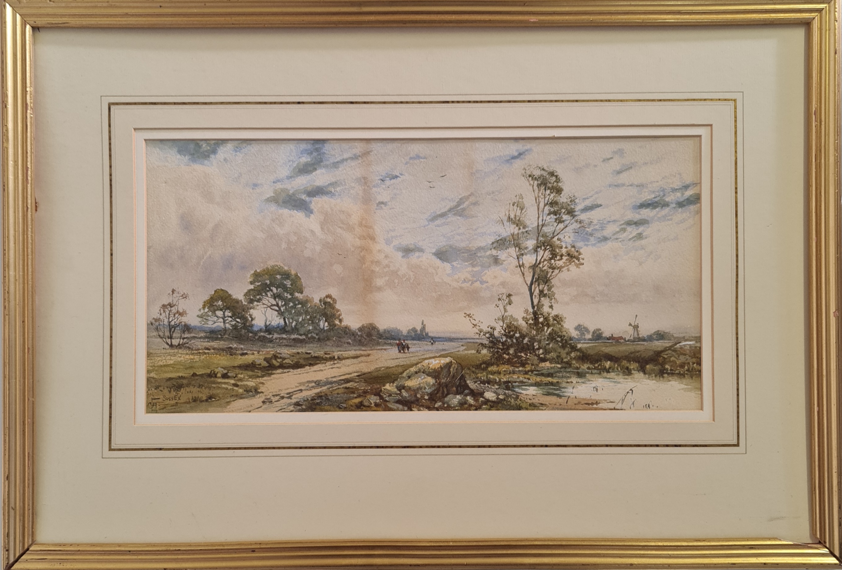 Two framed, signed, watercolour on paper, one CHARLES FREDERICK ALLBON, tree-lined path in Sussex