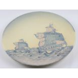 A Carlton Ware charger showing ships on the sea. IMPORTANT: Online viewing and bidding only.
