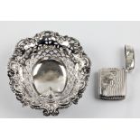 A hallmarked silver Victorian pierced dish, along with a hallmarked silver Victorian vesta case.