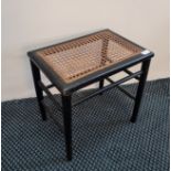 A King Edward VII coronation black painted stool with wicker top. IMPORTANT: Online viewing and