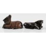 Two small brown stone water buffalos, approx. Lengths 7cm. IMPORTANT: Viewing is available for