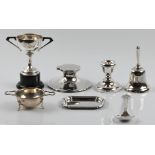 A collection of hallmarked silver, to include , a trophy on wooden plinth, a Liverpool Motor Club