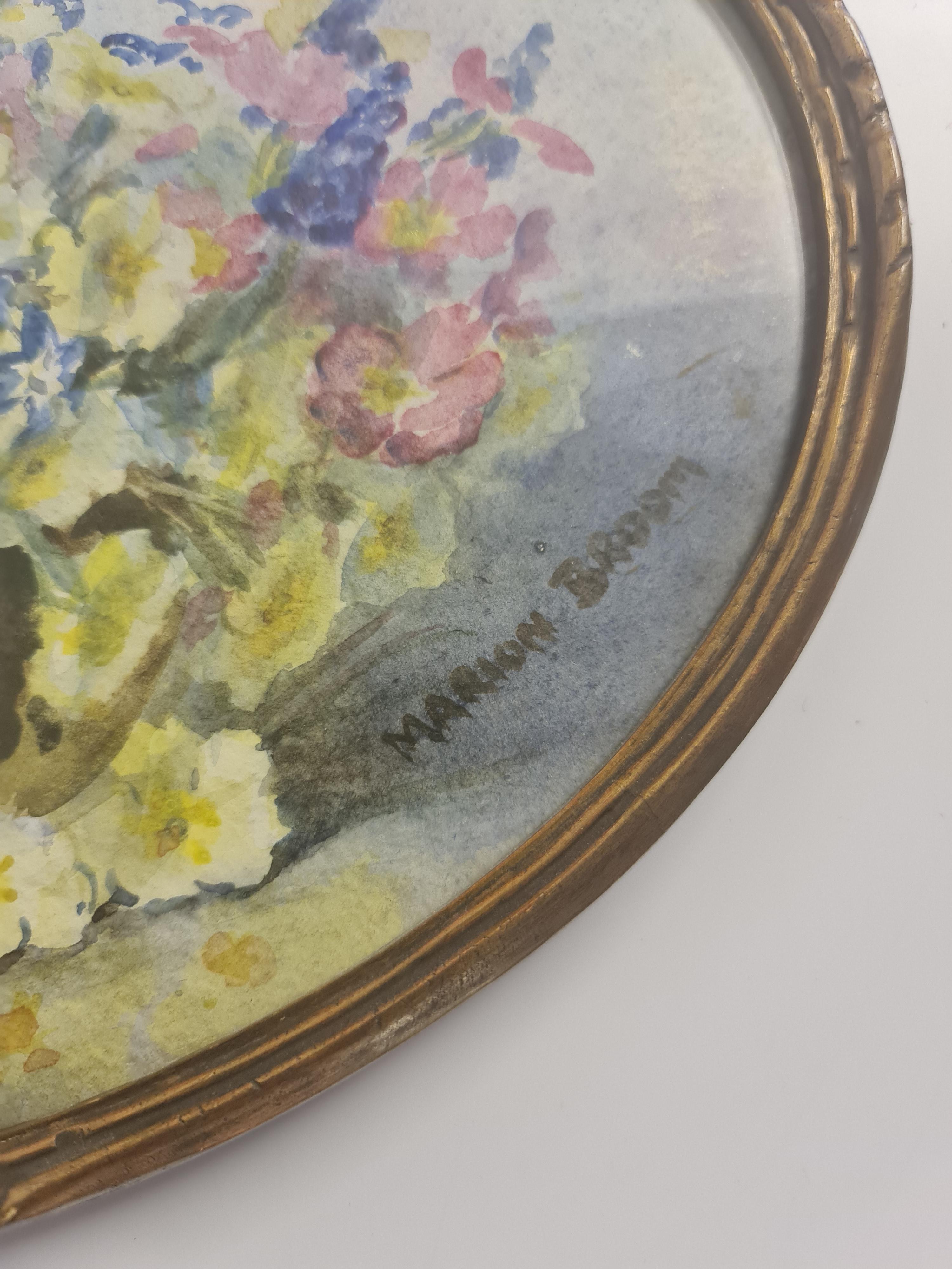 MARION BROWN. Framed, signed watercolour on paper, vase of flowers in oval form, 25cm x 35cm, - Image 3 of 3