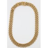 A hallmarked 9ct yellow gold mesh link necklet, length approx. 38.5cm, approx. weight 29.6gms.