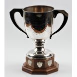 A hallmarked silver trophy engraved 'The P.J.Evans Cycle Car Trophy', engravings to both sides of