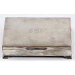 A hallmarked silver 1970s rectangular cigarette box, with initials engraved to lid and wooden